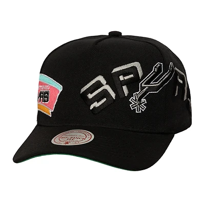 Men's Mitchell & Ness  Black San Antonio Spurs Busted Logo Wordmark Wrap-Around Pro Pinch Adjustable Hat