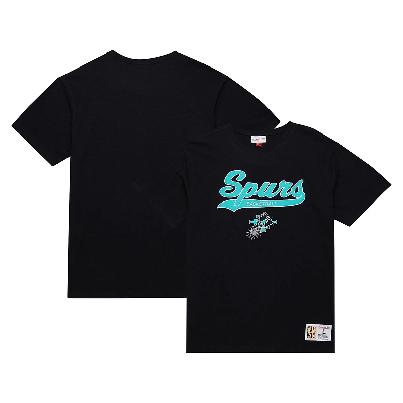 Men's Mitchell & Ness Black San Antonio Spurs Hardwood Classics Felt Applique Slub T-Shirt