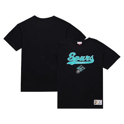 Men's Mitchell & Ness Black San Antonio Spurs Hardwood Classics Felt Applique Slub T-Shirt