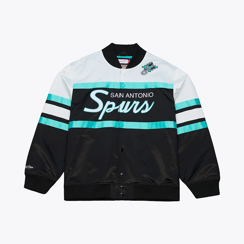 Veste Mitchell & Ness noire pour homme San Antonio Spurs Hardwood Classics Head Coach, légère, en satin à boutons-pression.