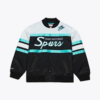 Veste Mitchell & Ness noire pour homme San Antonio Spurs Hardwood Classics Head Coach, légère, en satin à boutons-pression.
