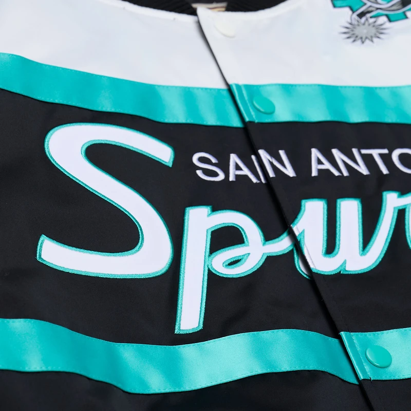 Men's Mitchell & Ness  Black San Antonio Spurs Hardwood Classics Head Coach Lightweight Satin Full-Snap Jacket