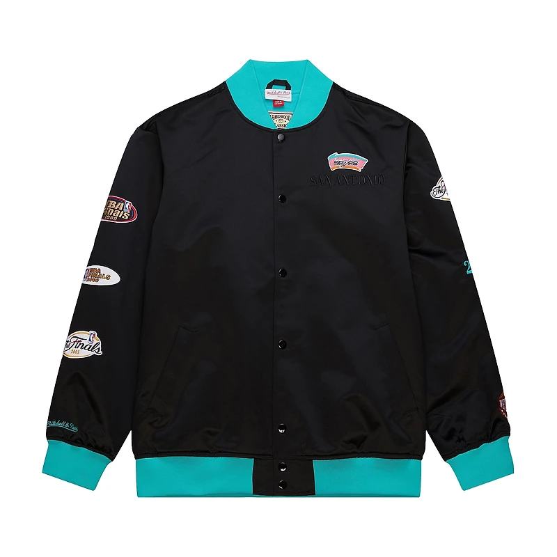 Veste en satin léger à boutons-pression Hardwood Classics Team OG 3.0 noire de Mitchell & Ness pour homme des San Antonio Spurs