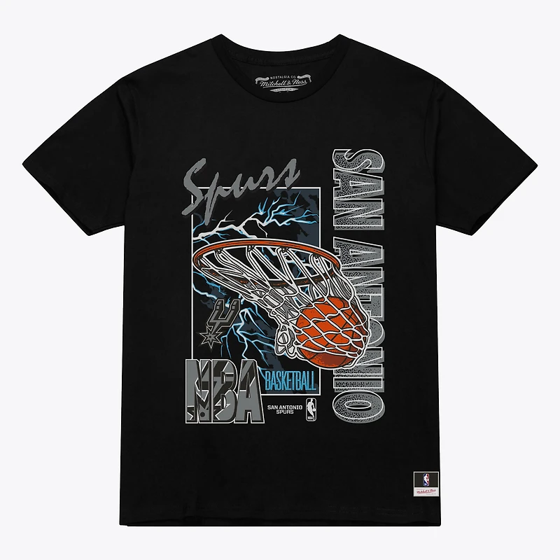 T-shirt Mitchell & Ness noir San Antonio Spurs Lightning Swish pour homme