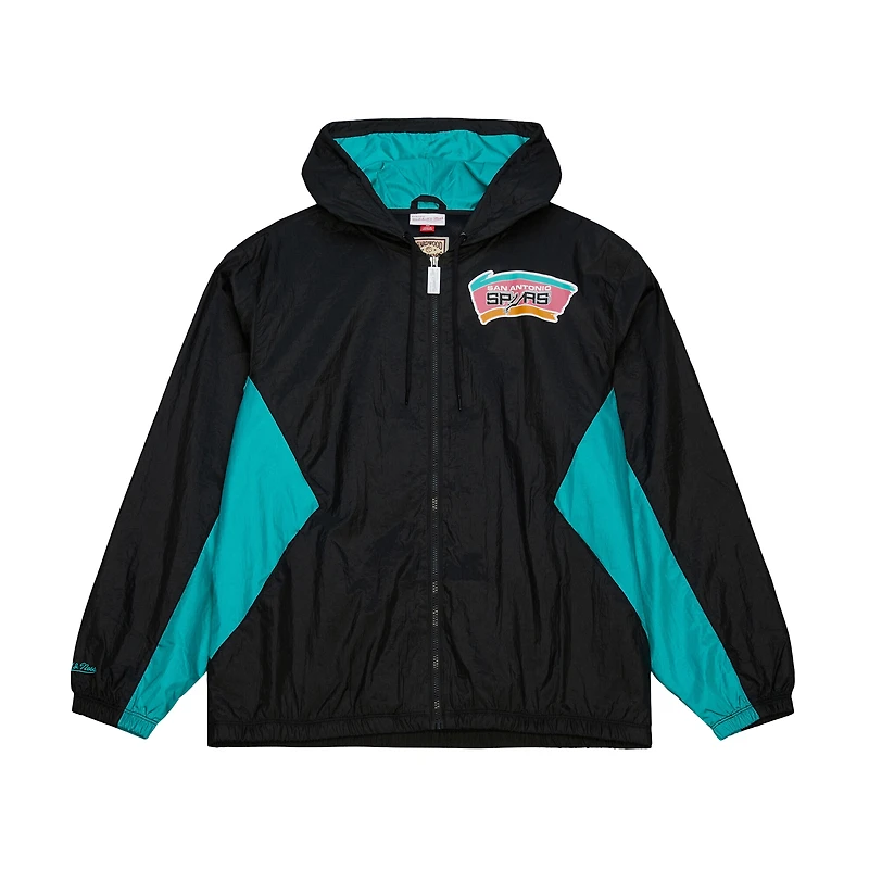 Veste coupe-vent entièrement zippée Mitchell & Ness noire San Antonio Spurs Playmaker pour homme