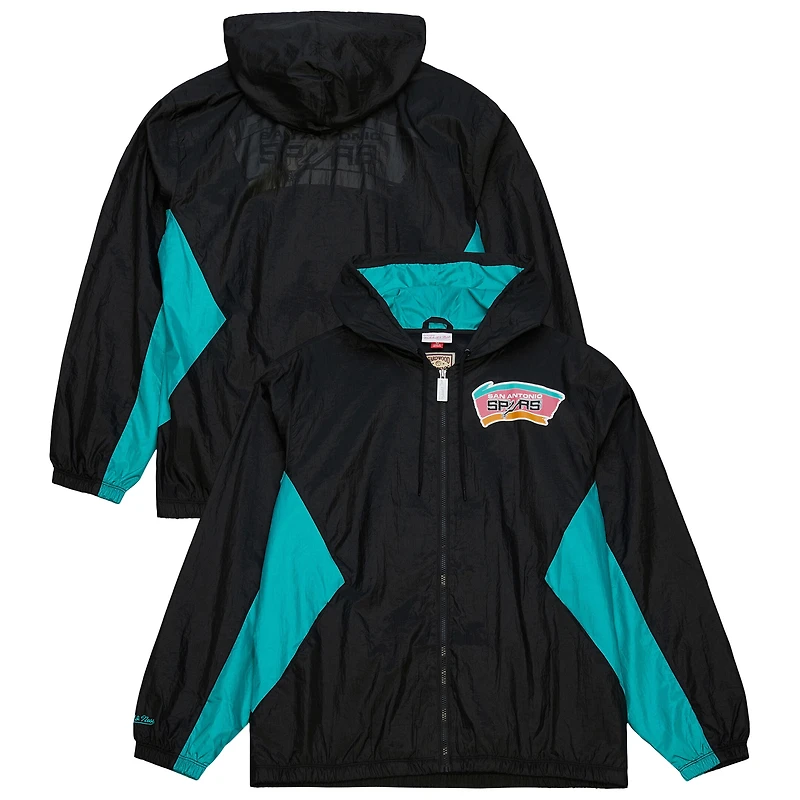 Veste coupe-vent entièrement zippée Mitchell & Ness noire San Antonio Spurs Playmaker pour homme
