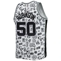 Men's Mitchell & Ness David Robinson White San Antonio Spurs 1998/99 Hardwood Classics Doodle Swingman Player Jersey