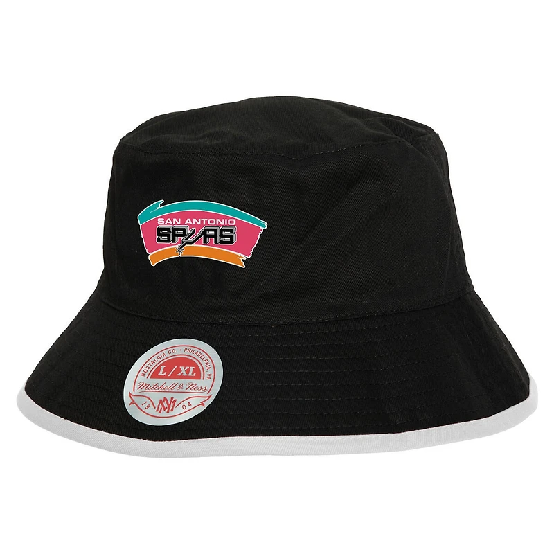 Men's Mitchell & Ness Gray/Black San Antonio Spurs Flip It Reversible Bucket Hat