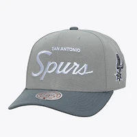 Casquette Mitchell & Ness grise pour homme, modèle Thunderstorm des San Antonio Spurs, avec logo de l'entraîneur principal.