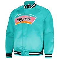 Veste à boutons-pression intégrale Mitchell & Ness Teal San Antonio Spurs Hardwood Classics Throwback Wordmark Raglan pour homme