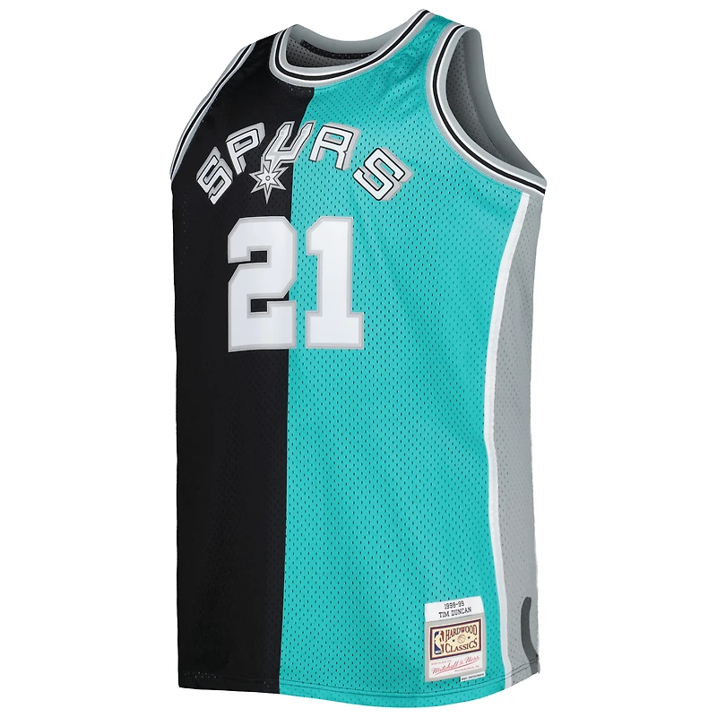Maillot Homme Mitchell & Ness Tim Duncan Noir/Sarcelle San Antonio Spurs Big Tall Hardwood Classics 1998/99 Split Swingman