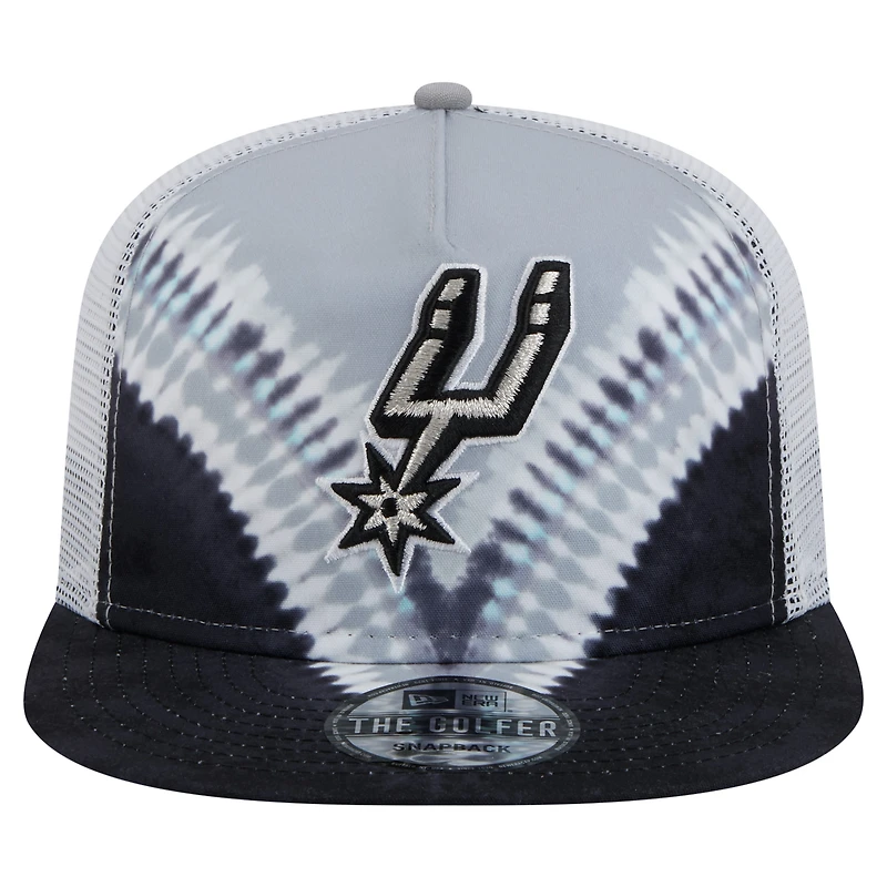 Casquette de golf à pression New Era noire/argentée San Antonio Spurs Throwback Dye pour homme