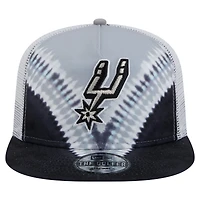 Casquette de golf à pression New Era noire/argentée San Antonio Spurs Throwback Dye pour homme