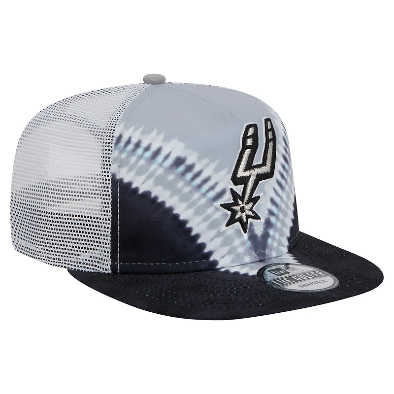 Casquette de golf à pression New Era noire/argentée San Antonio Spurs Throwback Dye pour homme