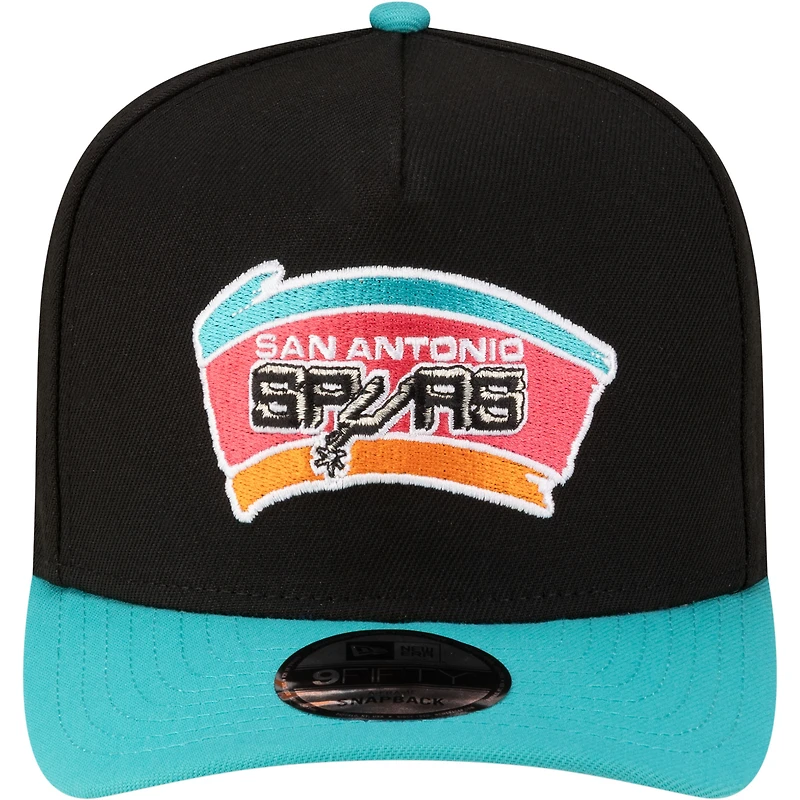 Men's New Era Black/Teal San Antonio Spurs 80s Throwback A-Frame 9FIFTY Snapback Hat