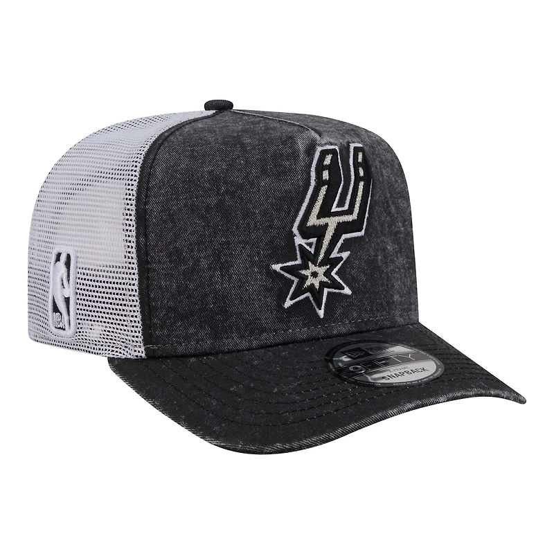 Men's New Era Black/White San Antonio Spurs Washed Meshback 9FIFTY Adjustable Hat