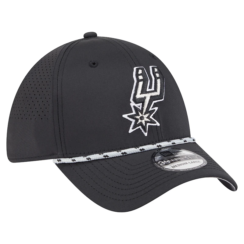 Casquette New Era noire San Antonio Spurs Featherweight Poly Rope Flex 39Thirty pour homme