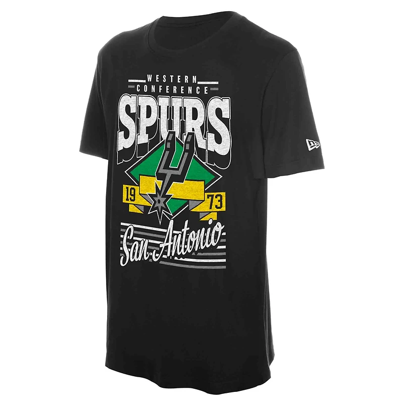 Men's New Era Black San Antonio Spurs NBA Western Conference 1973 Ribbon T-Shirt
