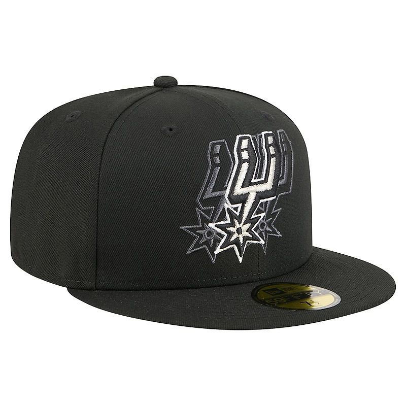 Casquette ajustée New Era noire San Antonio Spurs Tri-Hit 59Fifty pour homme