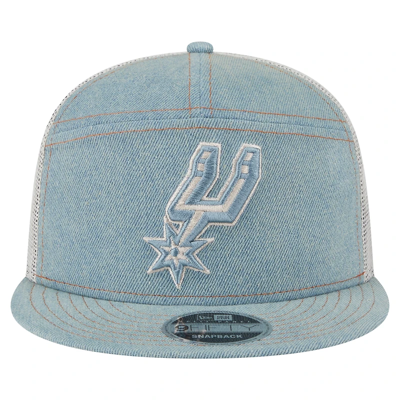 Casquette camionneur New Era 9FIFTY Snapback Adventure Denim pour homme San Antonio Spurs