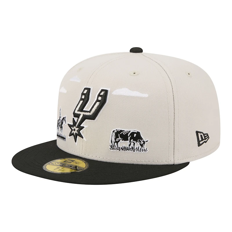Casquette ajustée New Era 59FIFTY pour homme, beige/noir, San Antonio Spurs, modèle City Icon.