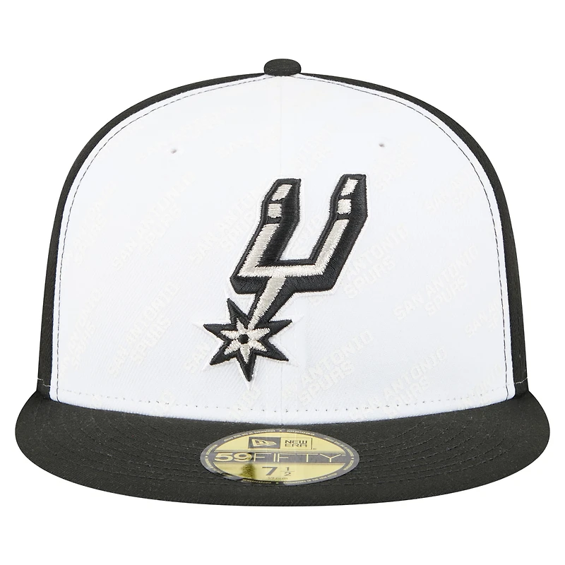 Men's New Era  White/Black San Antonio Spurs Repeat 59Fifty Fitted Hat