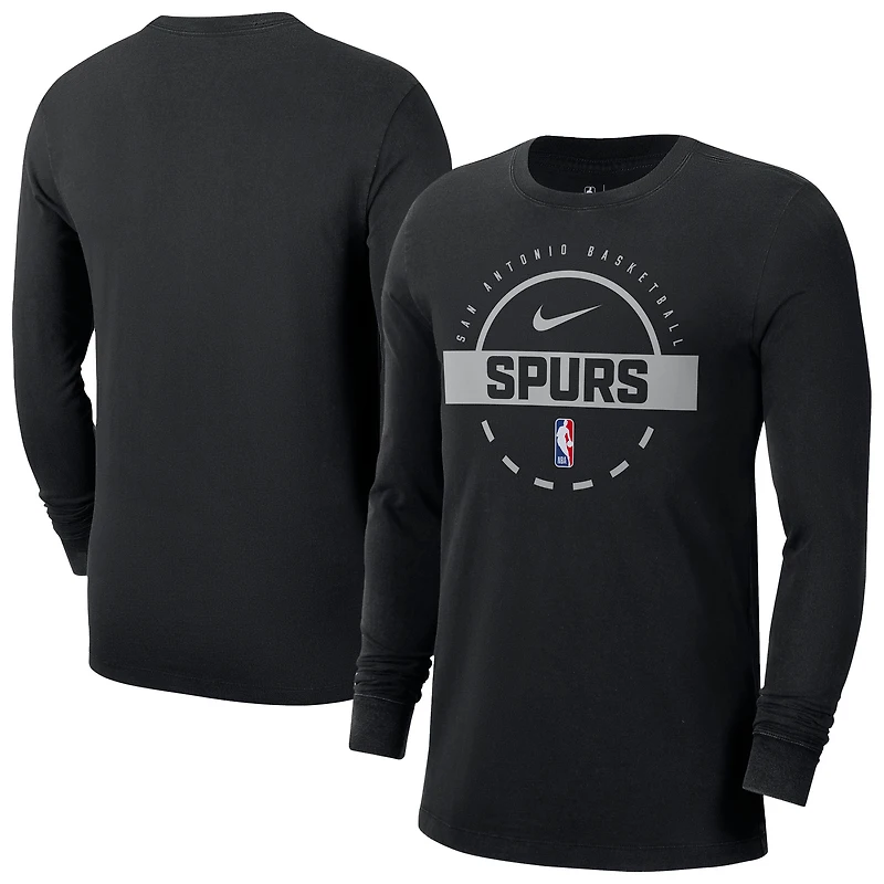 T-shirt d'entraînement Nike noir authentique à manches longues pour homme San Antonio Spurs