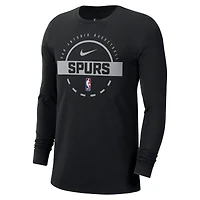 T-shirt d'entraînement Nike noir authentique à manches longues pour homme San Antonio Spurs