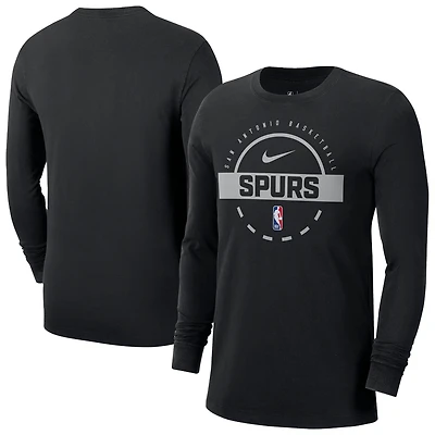 T-shirt d'entraînement Nike noir authentique à manches longues pour homme San Antonio Spurs