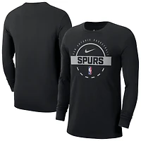 T-shirt d'entraînement Nike noir authentique à manches longues pour homme San Antonio Spurs