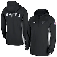 Veste à capuche Nike noire authentique San Antonio Spurs On Court Zone Quarter-Zip Dri-FIT pour homme