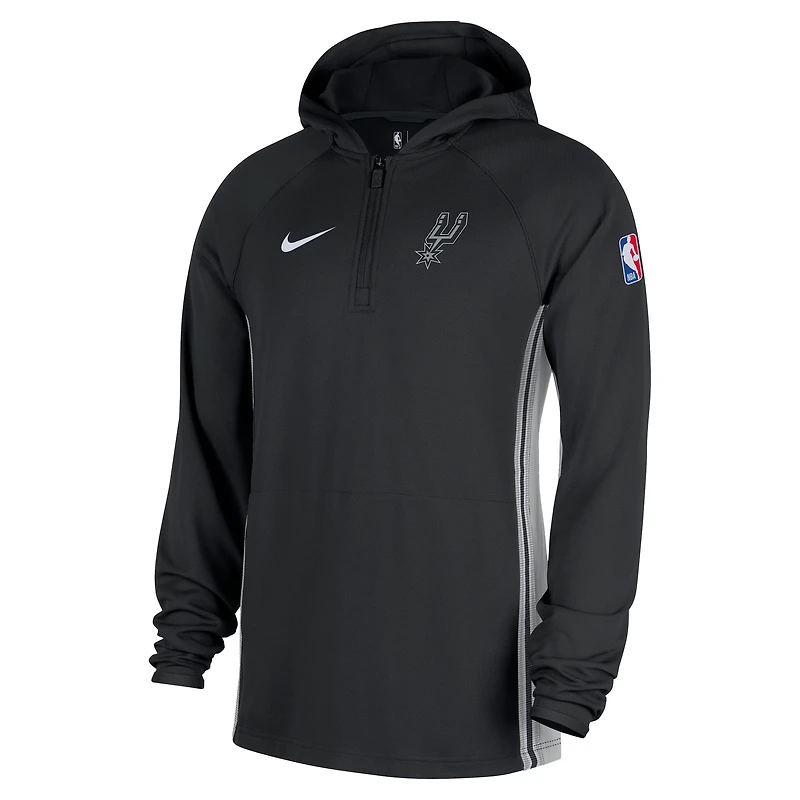 Veste à capuche Nike noire authentique San Antonio Spurs On Court Zone Quarter-Zip Dri-FIT pour homme