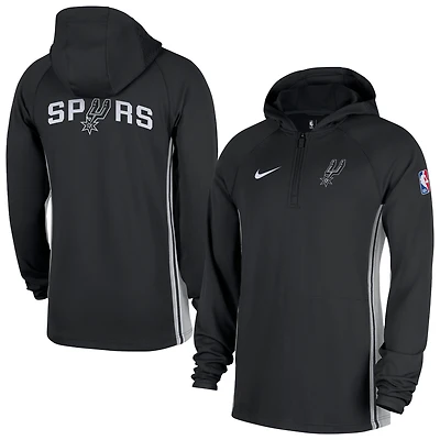 Veste à capuche Nike noire authentique San Antonio Spurs On Court Zone Quarter-Zip Dri-FIT pour homme