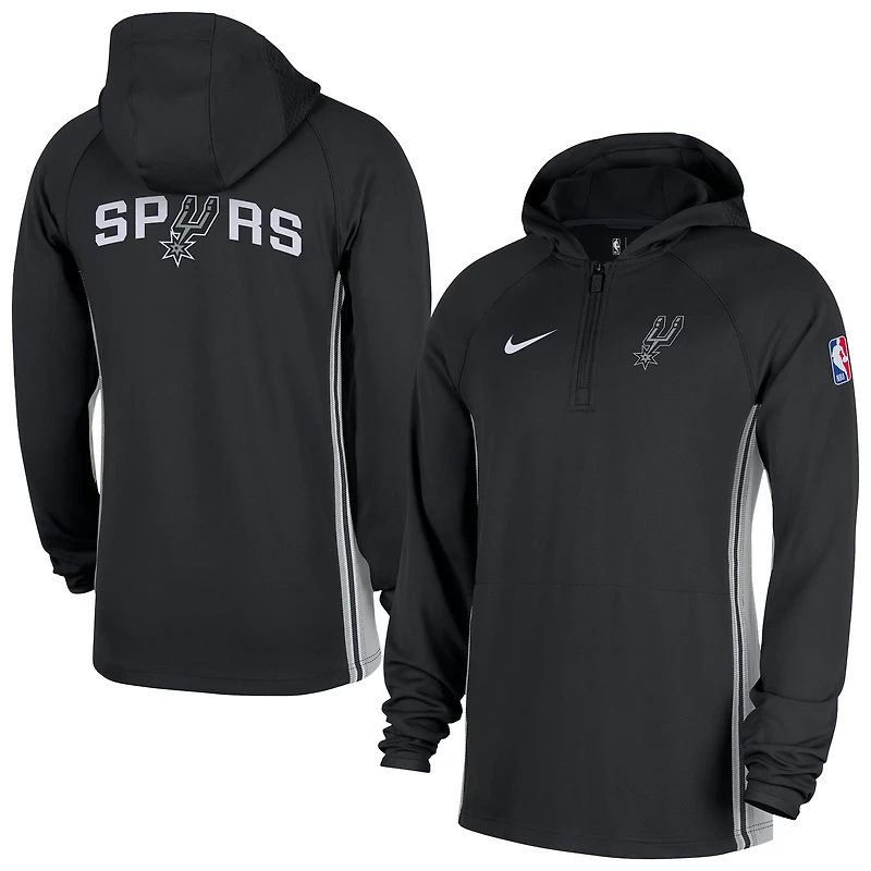 Veste à capuche Nike noire authentique San Antonio Spurs On Court Zone Quarter-Zip Dri-FIT pour homme