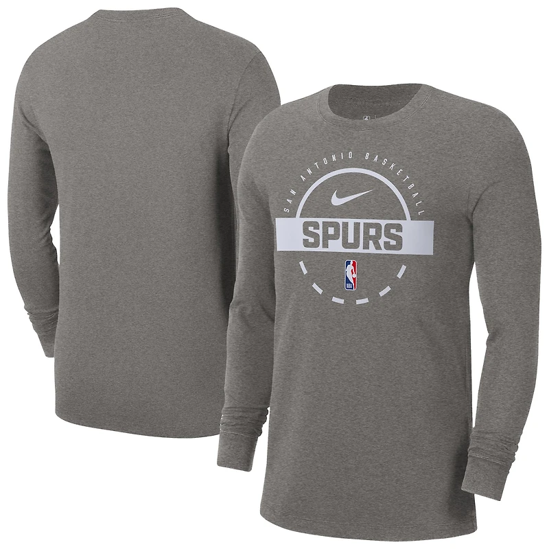 T-shirt d'entraînement à manches longues Nike authentique San Antonio Spurs pour homme, couleur charbon