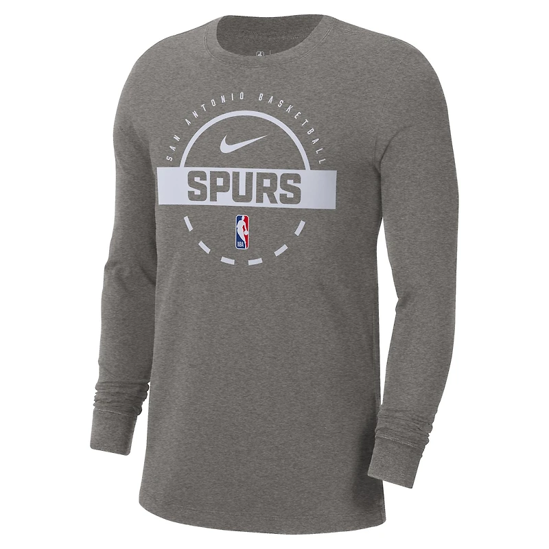 T-shirt d'entraînement à manches longues Nike authentique San Antonio Spurs pour homme, couleur charbon