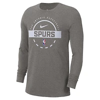 T-shirt d'entraînement à manches longues Nike authentique San Antonio Spurs pour homme, couleur charbon