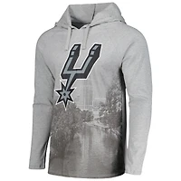 T-shirt à capuche manches longues Stadium Essentials pour hommes, gris chiné, San Antonio Spurs Atrium Raglan