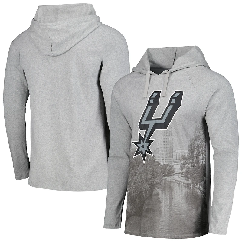 T-shirt à capuche manches longues Stadium Essentials pour hommes, gris chiné, San Antonio Spurs Atrium Raglan