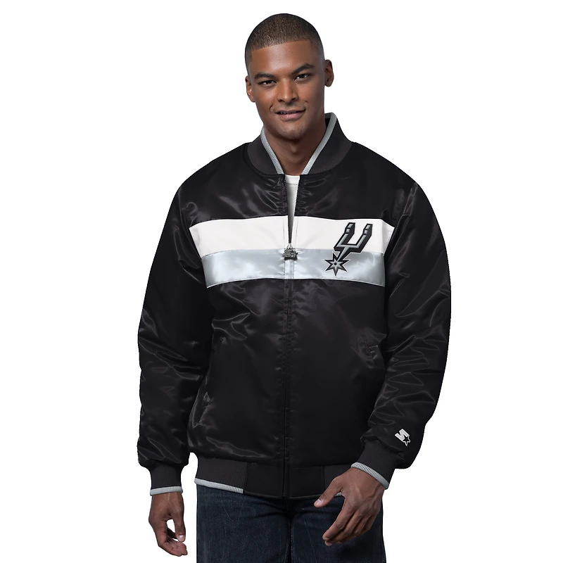 Men's Starter Black/Silver San Antonio Spurs The Ambassador Satin Varsity Jacket