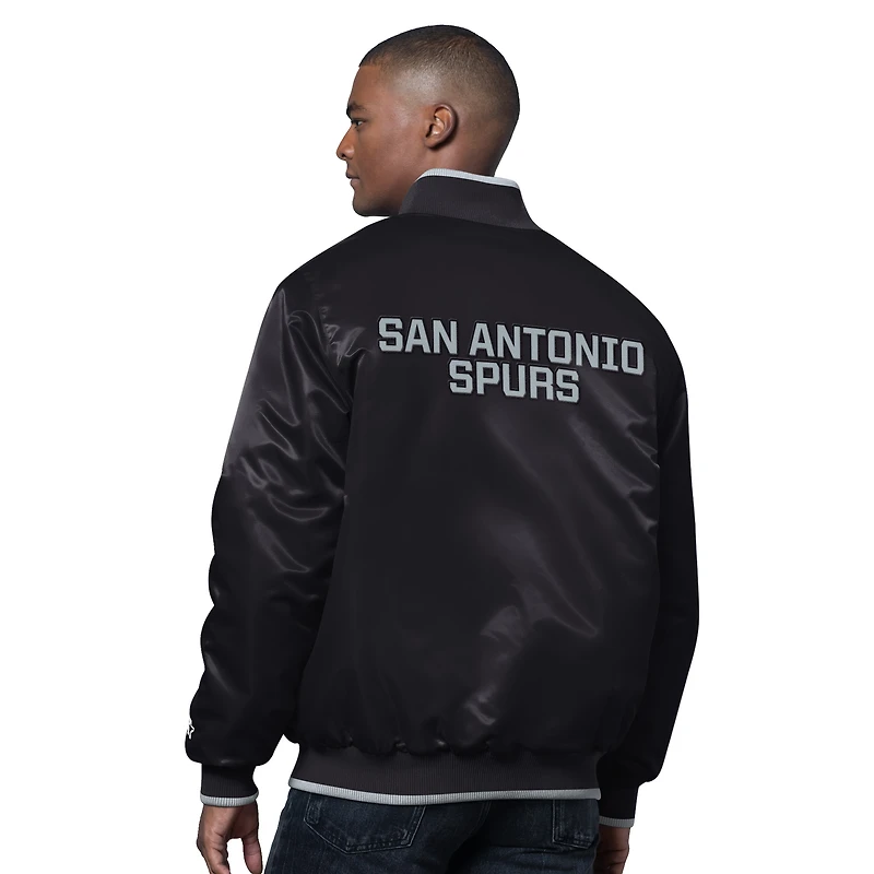 Veste universitaire en satin Ambassador Starter noire/argentée des San Antonio Spurs pour homme