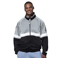 Men's Starter Black/White San Antonio Spurs The Veteran Tricot Track Raglan Full-Zip Jacket
