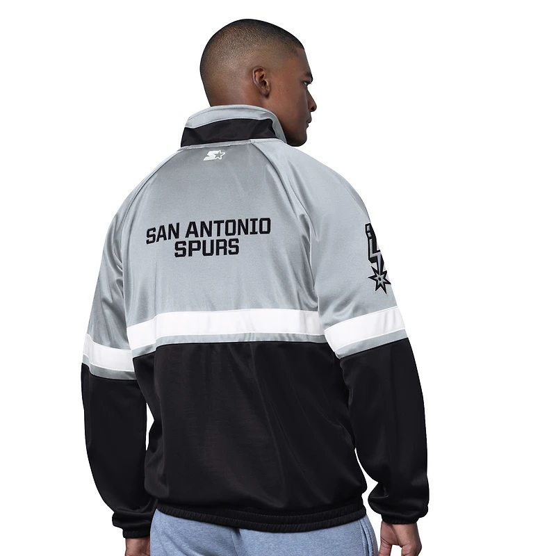 Men's Starter Black/White San Antonio Spurs The Veteran Tricot Track Raglan Full-Zip Jacket