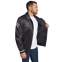 Men's Tommy Jeans Black San Antonio Spurs Jacob Chain Stitch Applique Full-Snap Varsity Jacket
