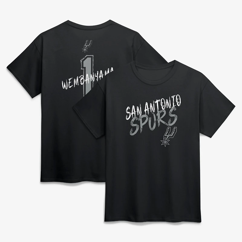 T-shirt noir Victor Wembanyama San Antonio Spurs Hustle pour homme, avec nom et numéro