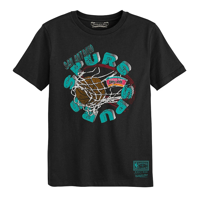 T-shirt noir Mitchell & Ness pour enfants d'âge préscolaire, San Antonio Spurs, dans le filet