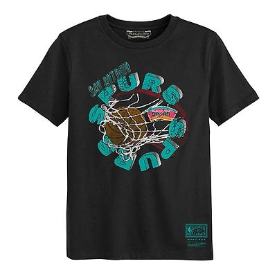 T-shirt noir Mitchell & Ness pour enfants d'âge préscolaire, San Antonio Spurs, dans le filet