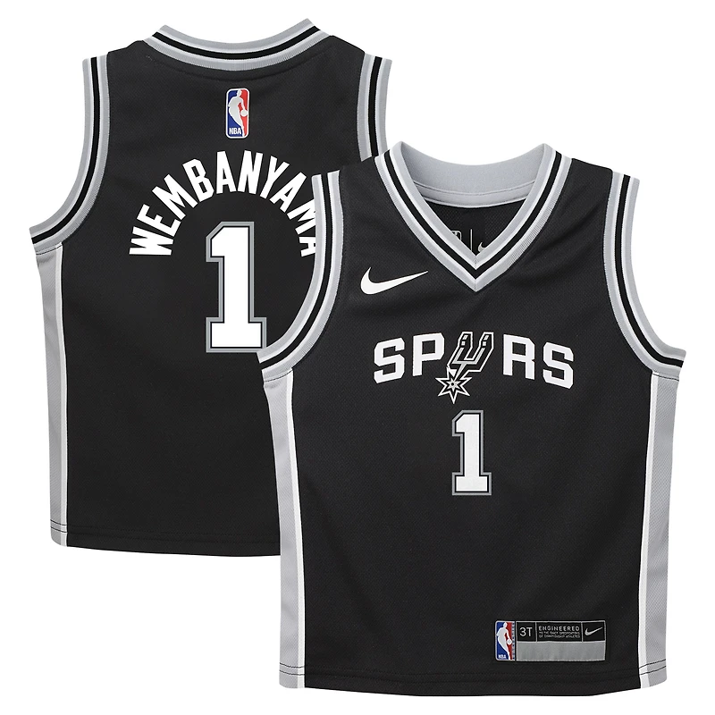 Maillot Nike Victor Wembanyama pour enfants d'âge préscolaire, noir, San Antonio Spurs Swingman Player - Icon Edition