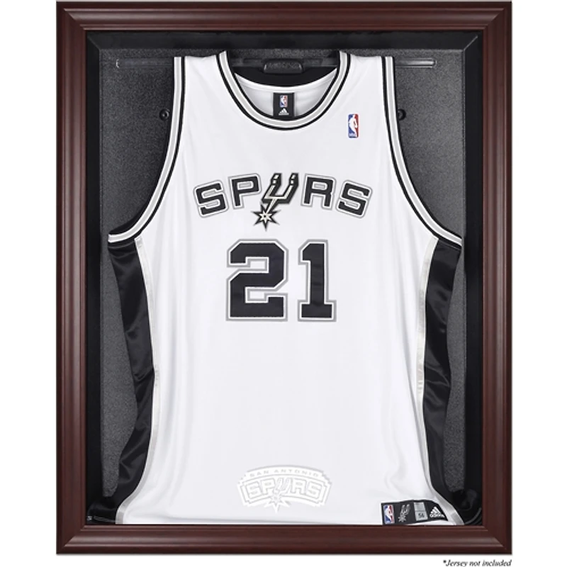 Vitrine de présentation du maillot avec logo de l'équipe des San Antonio Spurs (2002-2017) en acajou