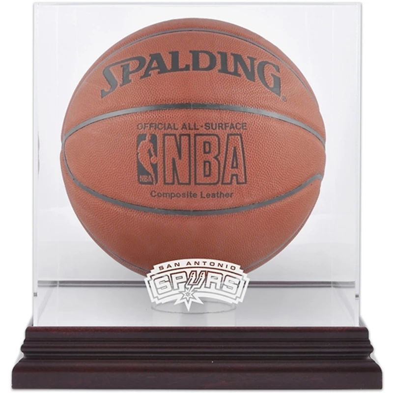 Vitrine de présentation du logo de l'équipe de basket-ball des San Antonio Spurs (2002-2017) en acajou avec dos en miroir